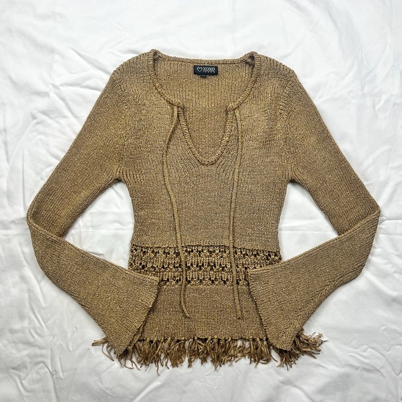 Vintage XOXO Knit Crochet Fringe Sweater - Picture 2 of 6